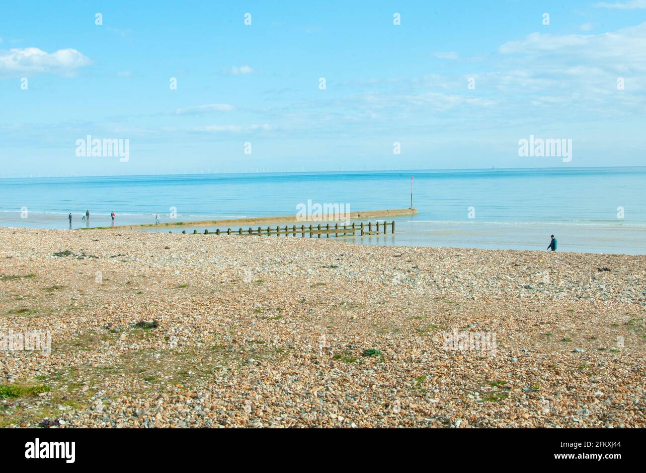 east Beach bei Ebbe Littlehampton West Sussex Stockfoto