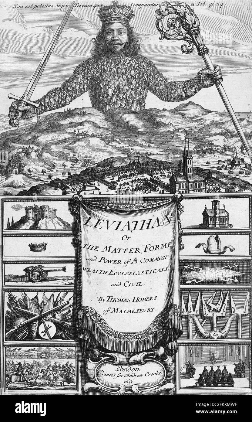 Thomas Hobbes, Leviathan, Titelseite der Ausgabe 1651. Stockfoto