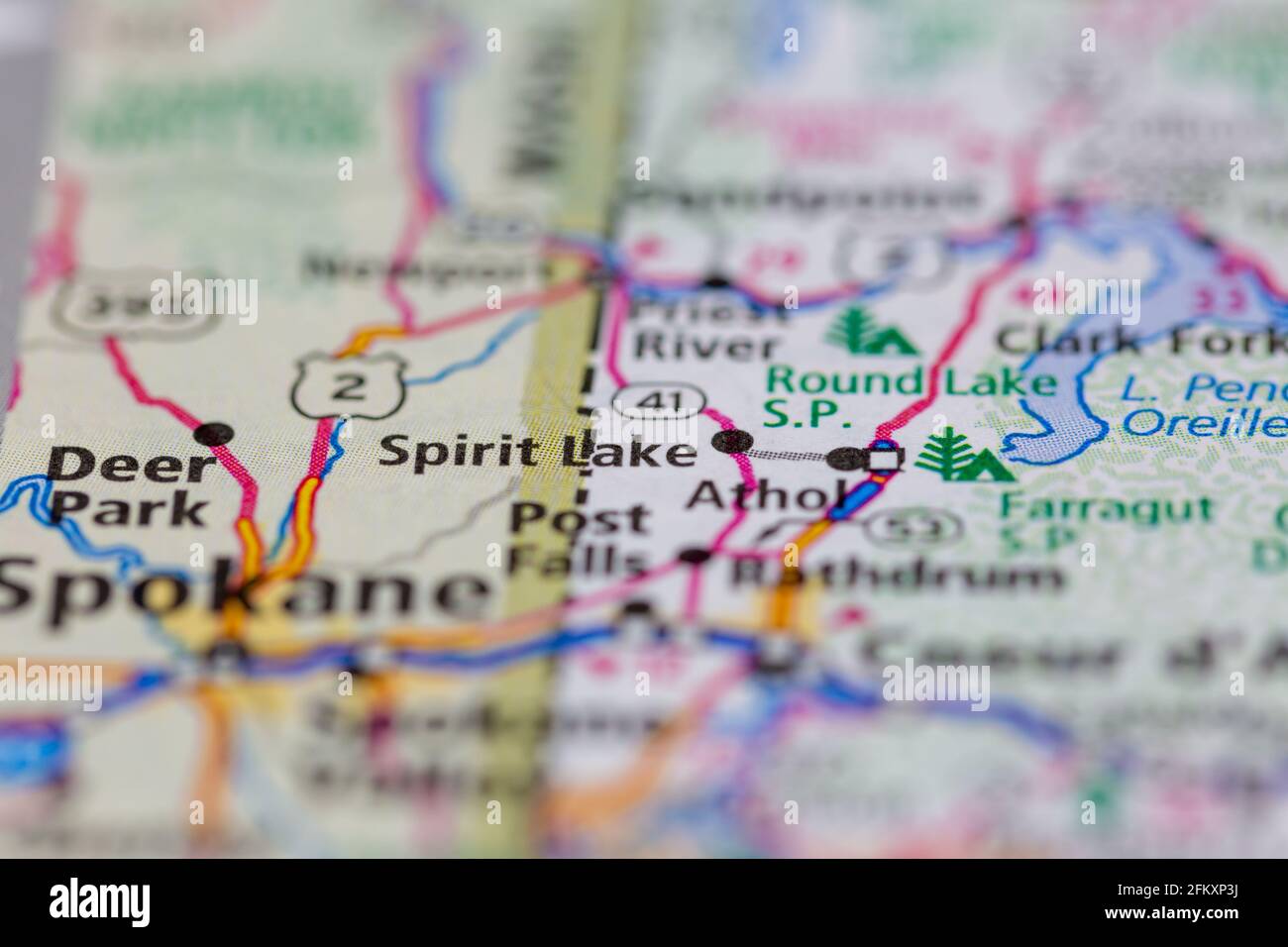 Spirit Lake Idaho USA auf einer Geographie-Karte oder angezeigt Straßenkarte Stockfoto