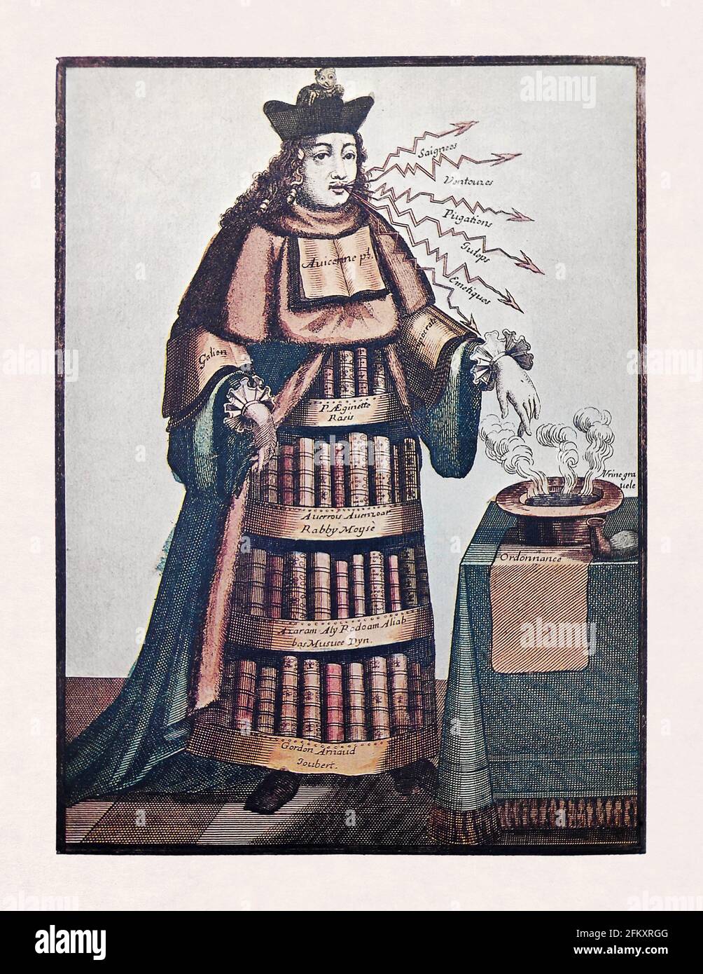 Symbolische Darstellung des Arztes im 17. Jahrhundert, produziert von Nicolas de Larmessin im Jahr 1695. Stockfoto