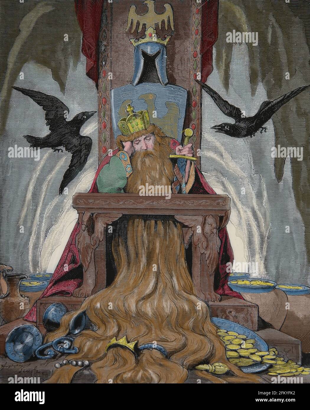 Friedrich I. Barbarossa (1122-1190). Kaiser Des Heiligen Römischen Reiches. Zweitausend Jahre Geschichte Deutschlands, Juan Scherr, 1882. Stockfoto