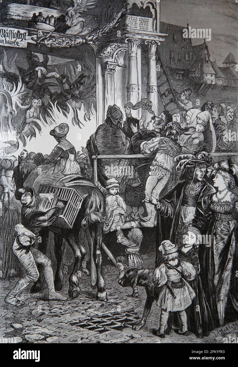 Darstellung des Mystery-Spiels. Mittelalter. 13.-14. Jahrhundert. Germania, 1882. Juan Scherr. Stockfoto