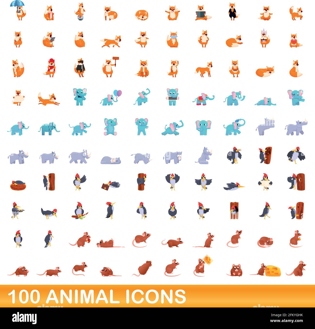 100 Tier Icons einstellen. Cartoon Abbildung: 100 Tier icons Vektor auf weißem Hintergrund einstellen Stock Vektor