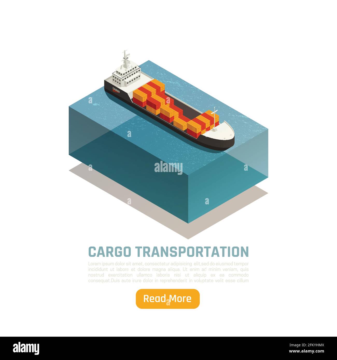 Transport logistische Lieferung isometrischer Hintergrund mit Bild des Schiffes Mit Frachtcontainern und Textvektordarstellung beladen Stock Vektor