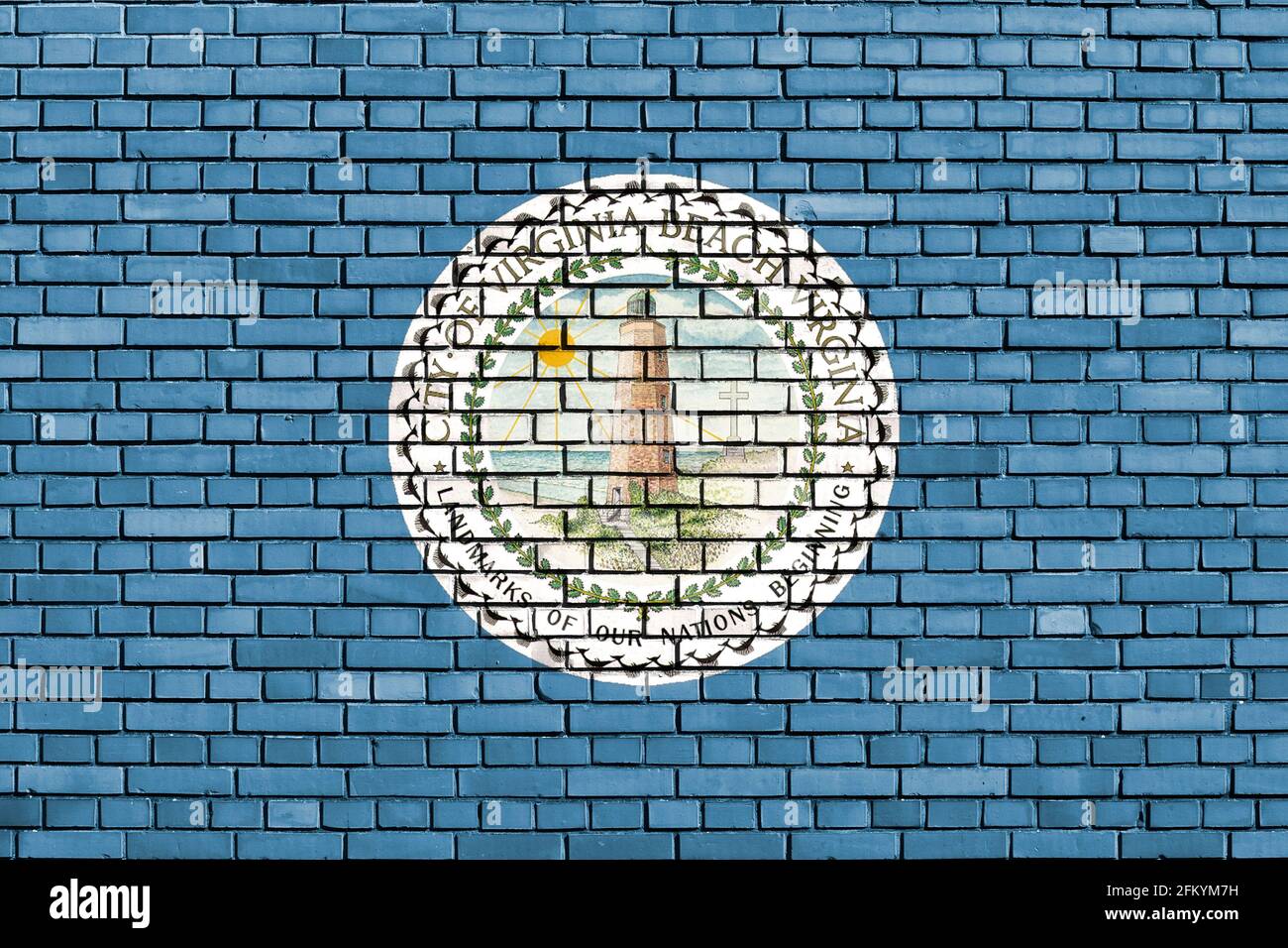 Flagge von Virginia Beach, Virginia auf Ziegelmauer gemalt Stockfoto Flagge von Virginia Beach, Virginia auf Ziegelmauer gemalt Stockfoto