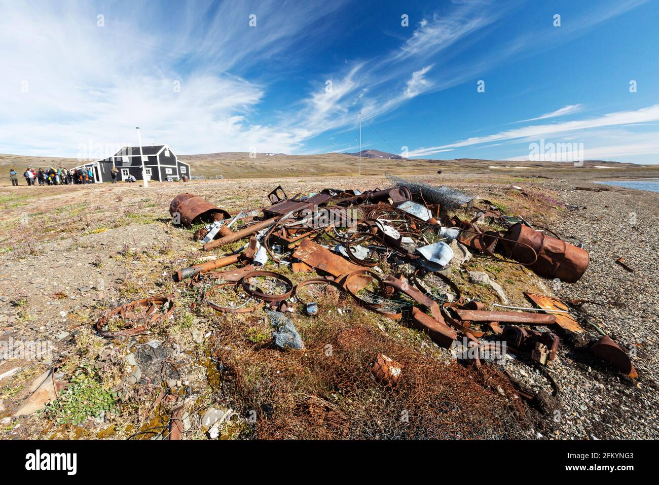 Myggbukta, eine Radio- und Trapperstation in Mackenzie Bay, Grönländische See im King Christian X Land, Grönland. Stockfoto