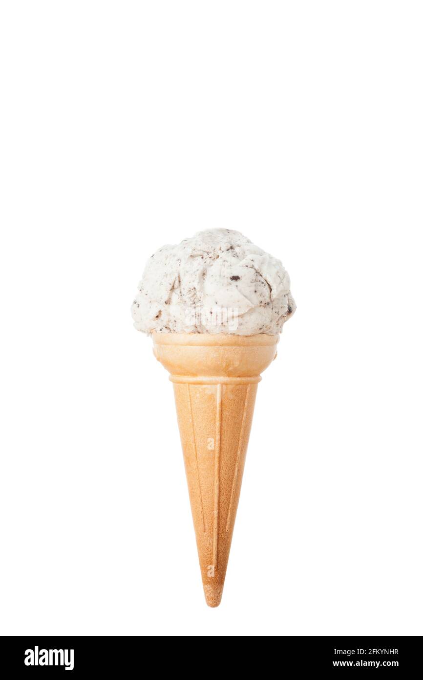Cornet serviert mit einer Eislöffel; Foto auf weißem Hintergrund. Stockfoto