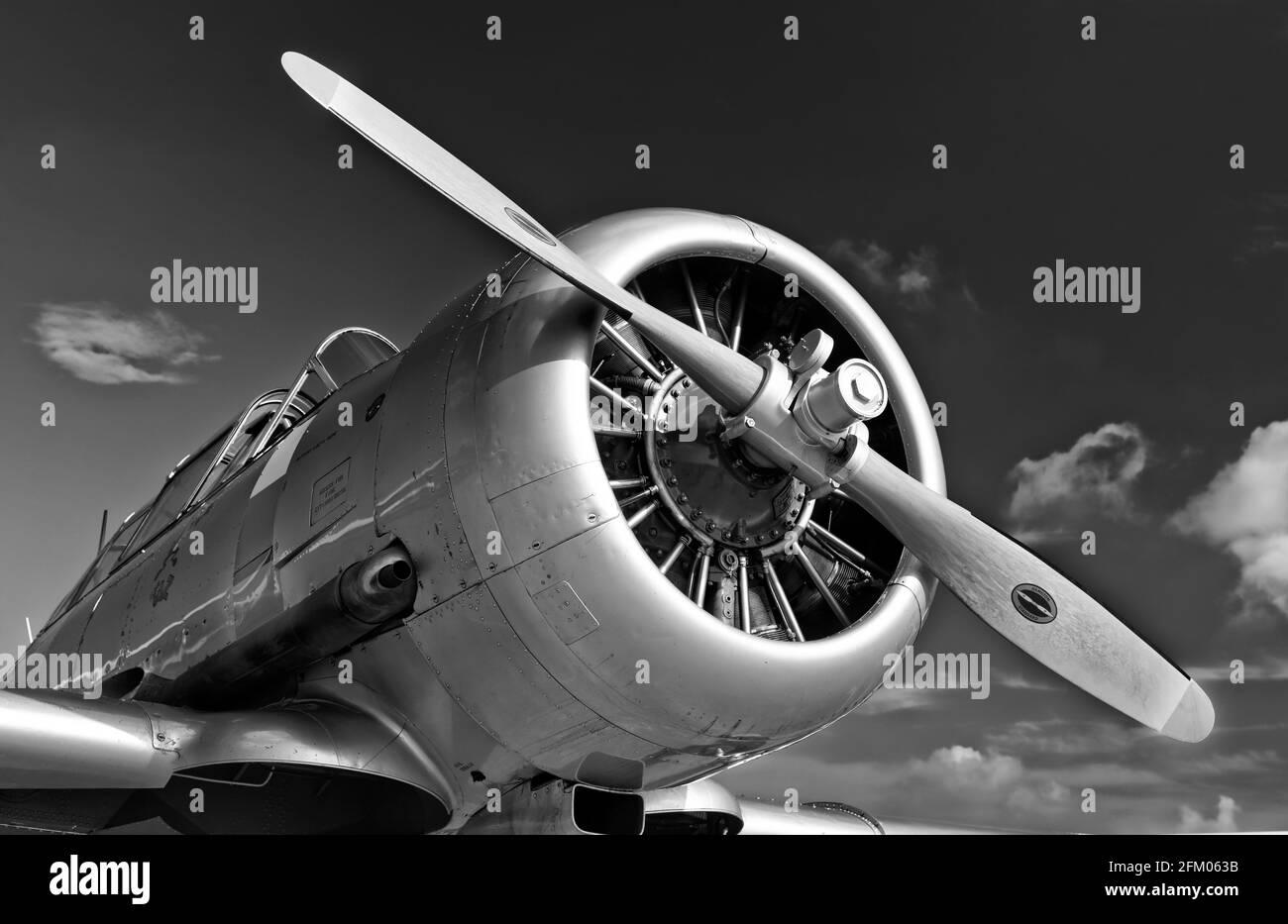 Nordamerikanische T6 Harvard-Flugzeuge aus nächster Nähe. Stockfoto