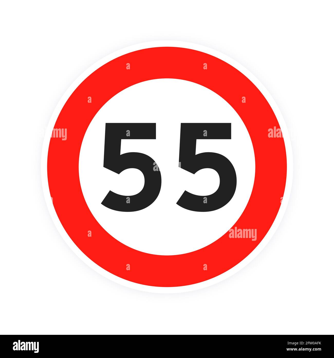Geschwindigkeitsbegrenzung 55 Runde Straßenverkehrssymbole flaches Design Vektorgrafik isoliert auf weißem Hintergrund. Stock Vektor