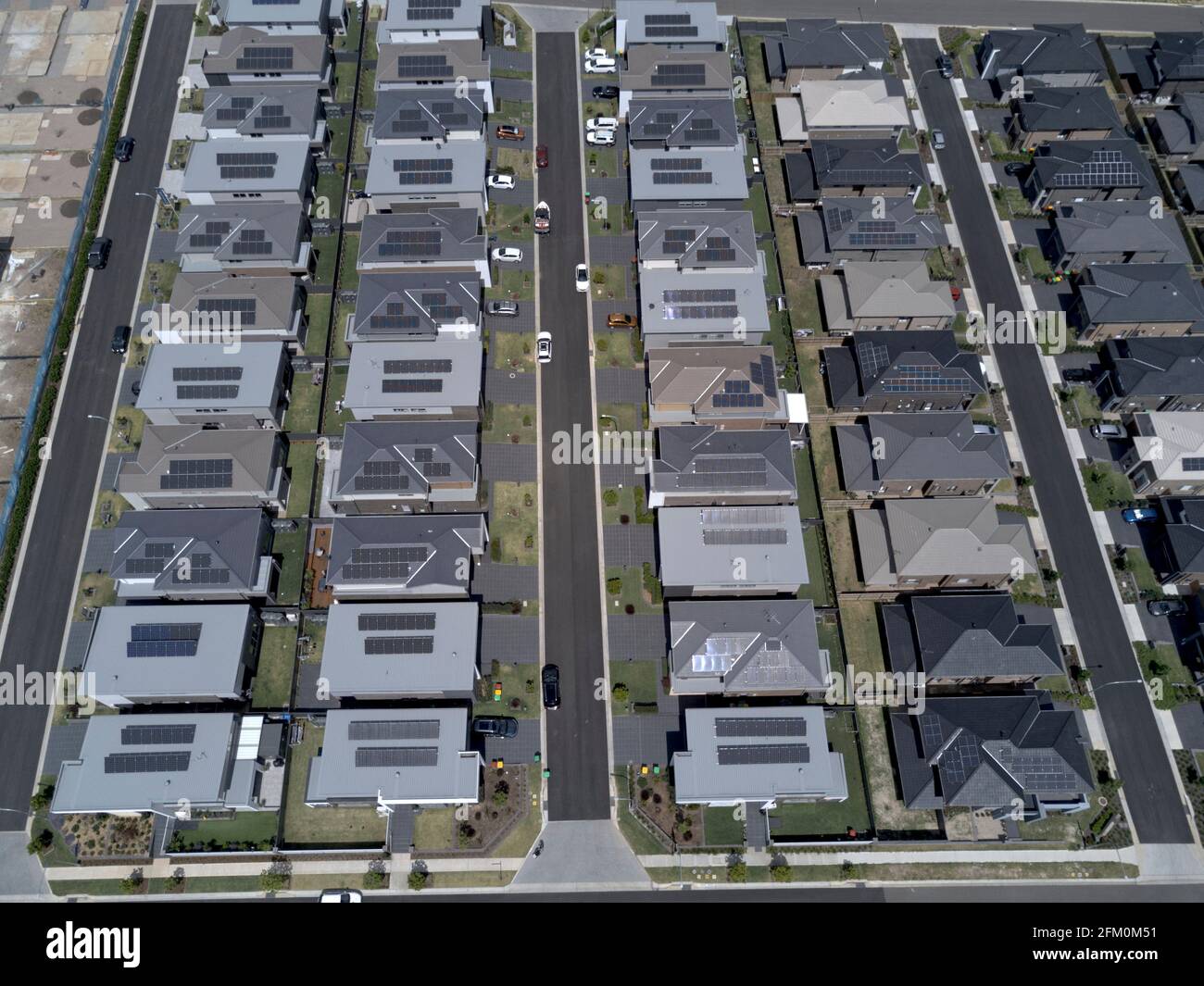Luftaufnahme von Kühlkörper Art moderne Wohnsiedlung mit privaten Straßen Kellyville Western Sydney Australien. Stockfoto