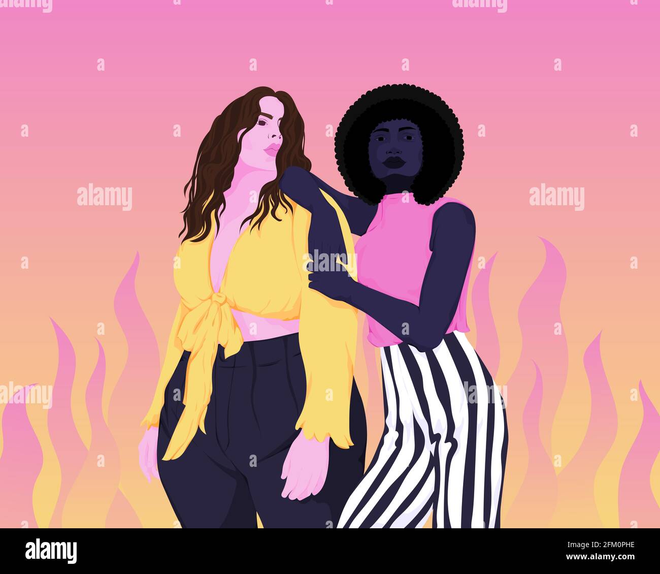Frauen stehen zusammen gegen Ungleichheit Vektor-Illustration Stockfoto