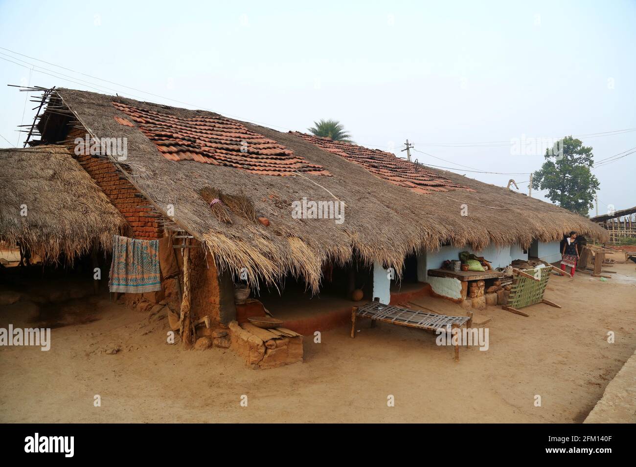 Traditionelles Haus des KONDA SAVARA STAMMES im Dorf Isukaguda - Bezirk Srikakulam, Andhra Pradesh, Indien Stockfoto