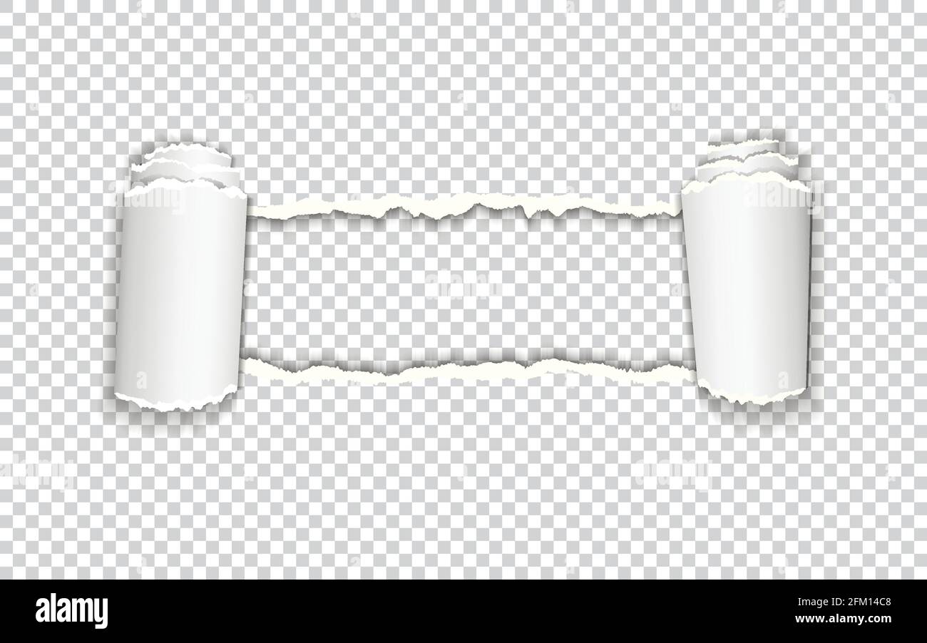 Zerrissenes Papier mit gerollter Kante auf transparentem Hintergrund mit Rahmen für Text Stock Vektor