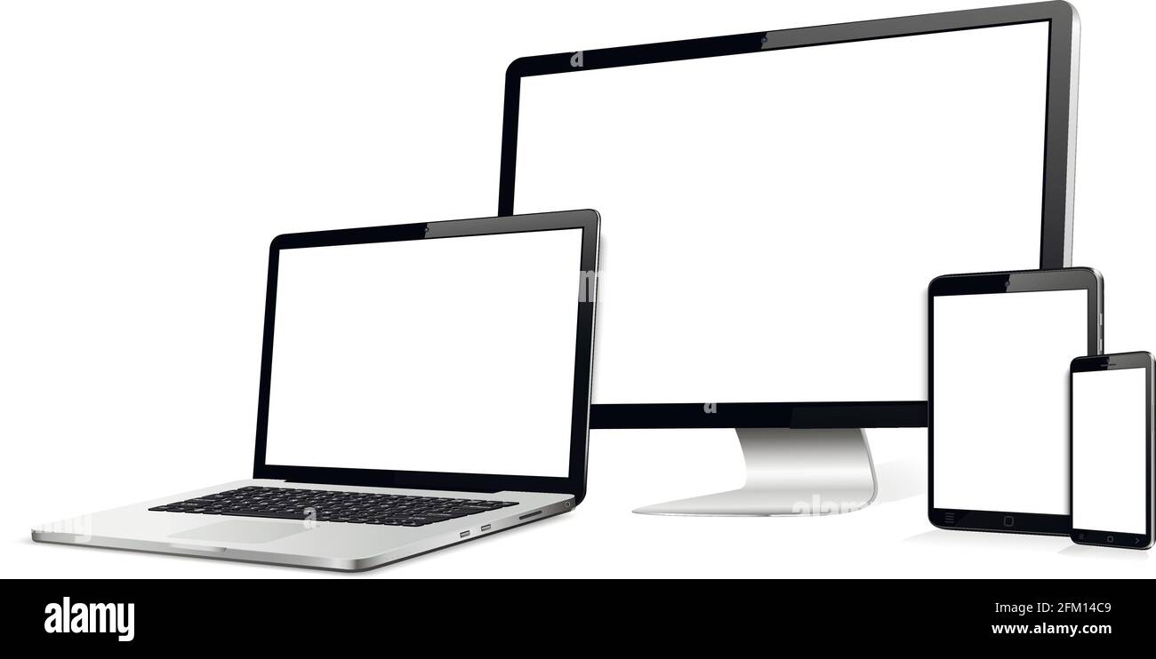 Digitales Gerät Bildschirm mockup.Telefon, Tablet, Laptop, Computer-Display mit leerem Bildschirm. Stock Vektor