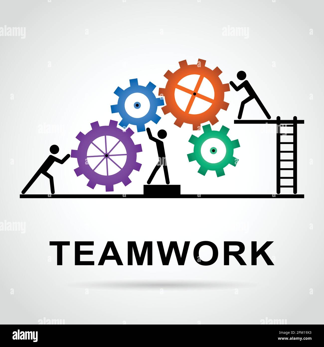 Illustration von Teamwork-Design mit bunten Rädern Stock Vektor