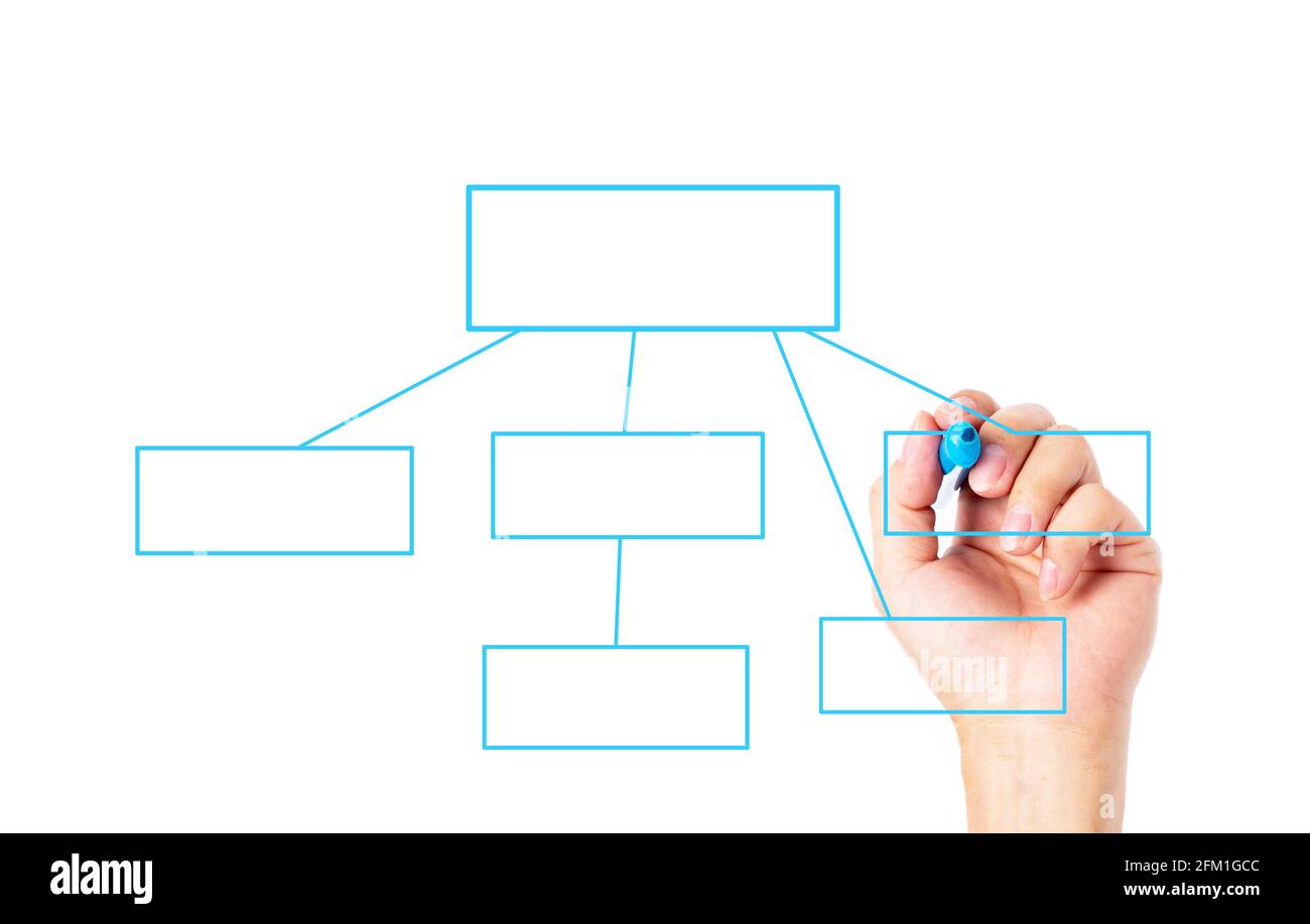 Handzeichnung leeres Diagramm mit blauem Marker isoliert auf weiß Hintergrund Stockfoto