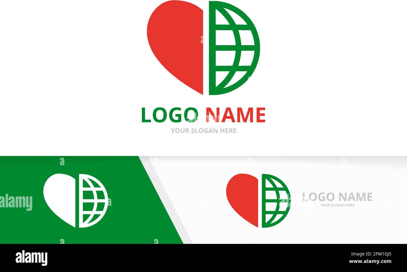 Logo-Kombination aus Herz und Erde. Design-Vorlage für das Logo von Love and Globe. Stock Vektor