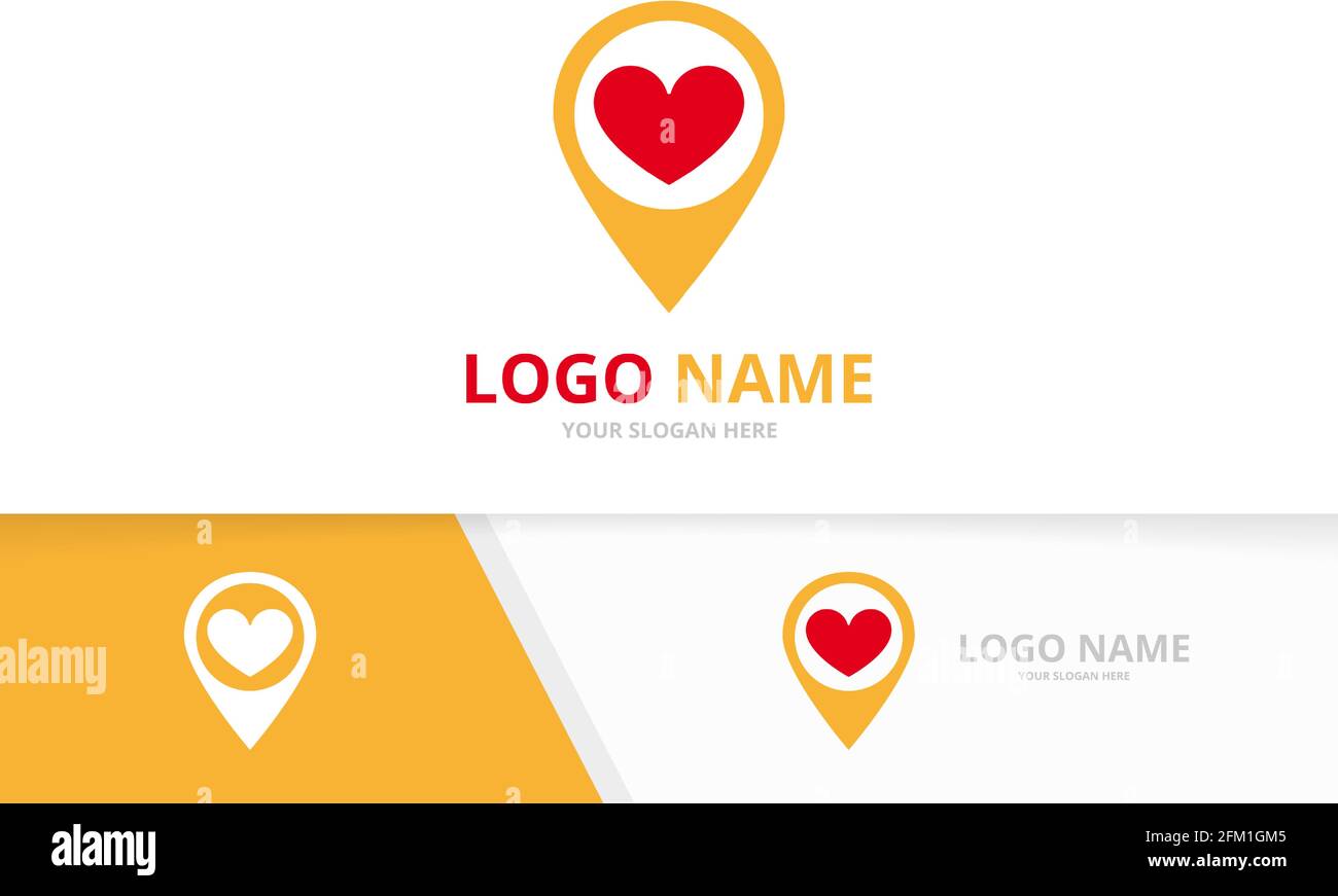 Logo-Kombination aus Herz und Kartenzeiger. Einzigartige Vorlage für das Logo des GPS-Locators. Stock Vektor