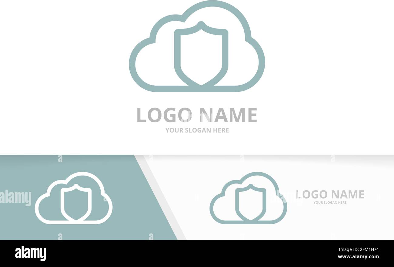 Kombination aus Vector Shield und Cloud-Logo. Design-Vorlage für Sicherheits- und Speicherlogos. Stock Vektor