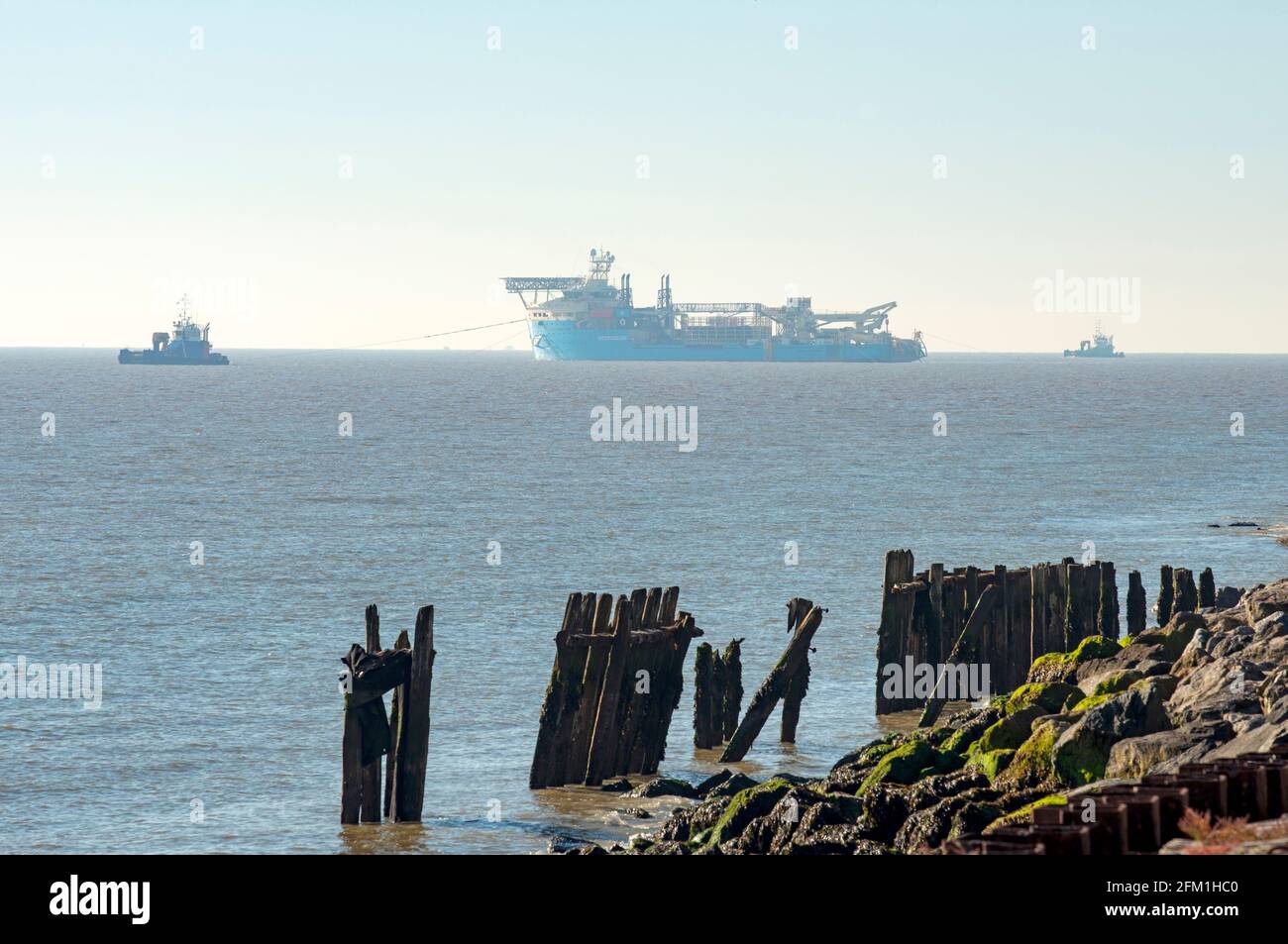 Maersk Connector Kabel Leging Ship, East Lane, Bawdsey, Suffolk, UK. Stockfoto