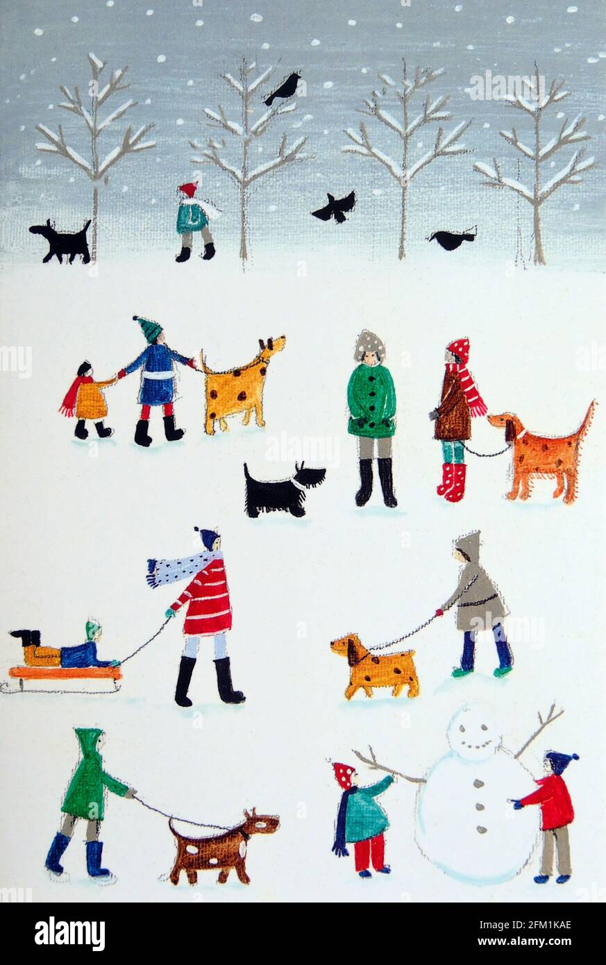 Abbildung der Weihnachtskarte. Winterspaß. Stockfoto