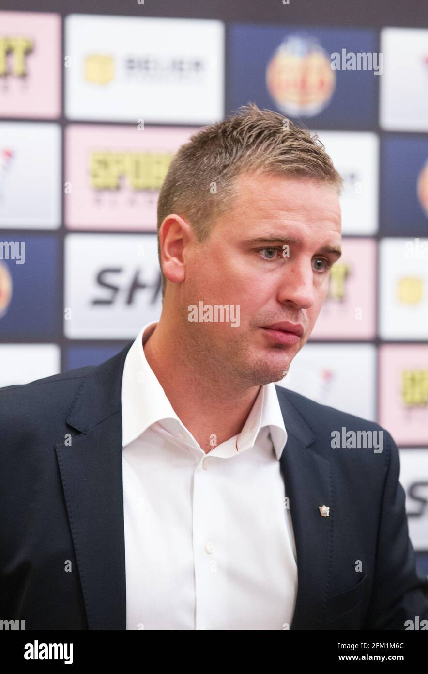 Dan Tangnes, Trainer des Linköping HC (LHC), vor der Saison 2015/16, während einer Pressekonferenz in Norra Latin, Stockholm, Schweden. Stockfoto