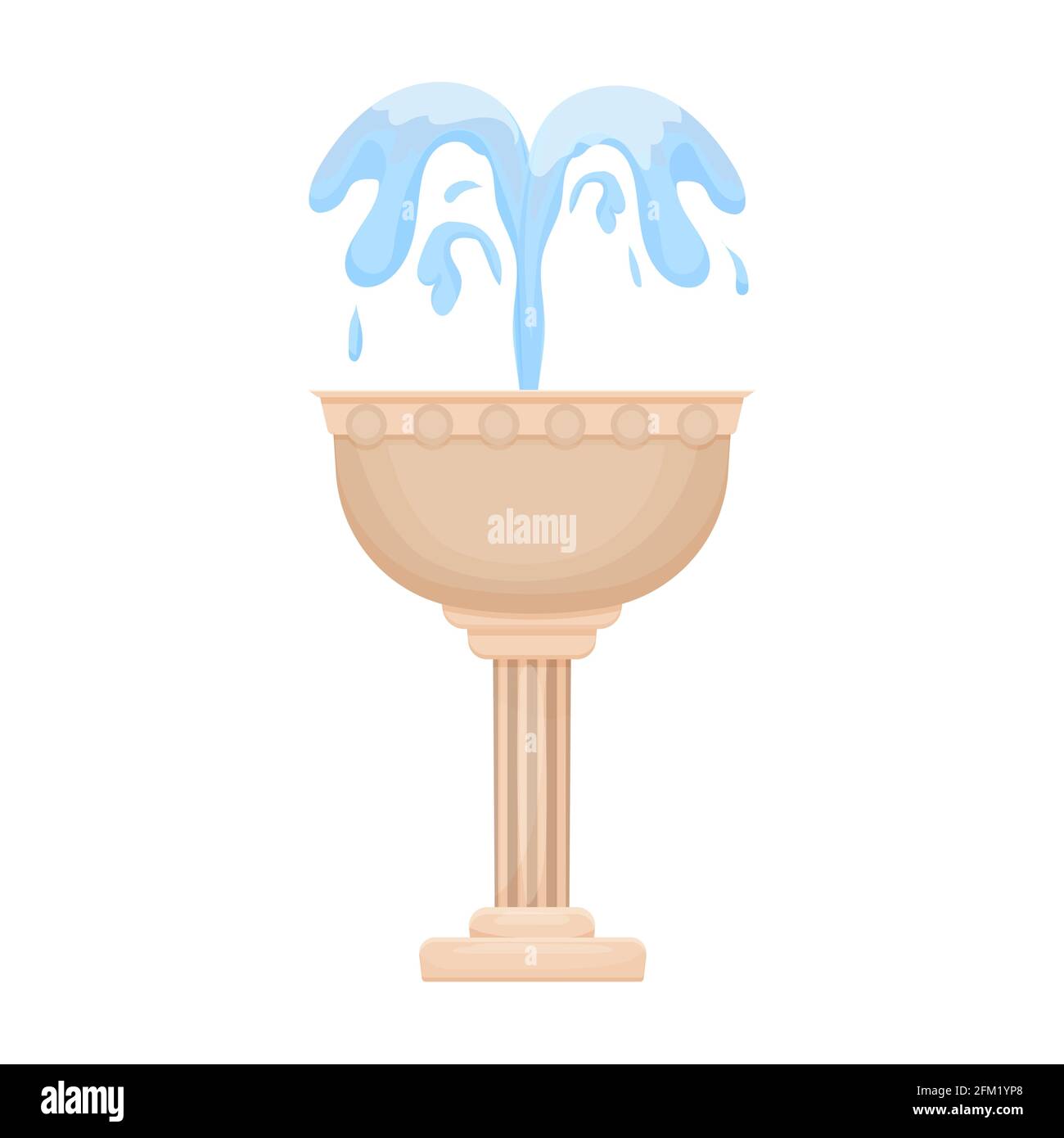 Brunnen, Stadt oder Garten Dekoration mit Wasserspritzern im Cartoon-Stil isoliert auf weißem Hintergrund. Klassisches rundes Design, Clip Art. Vektorgrafik Stock Vektor