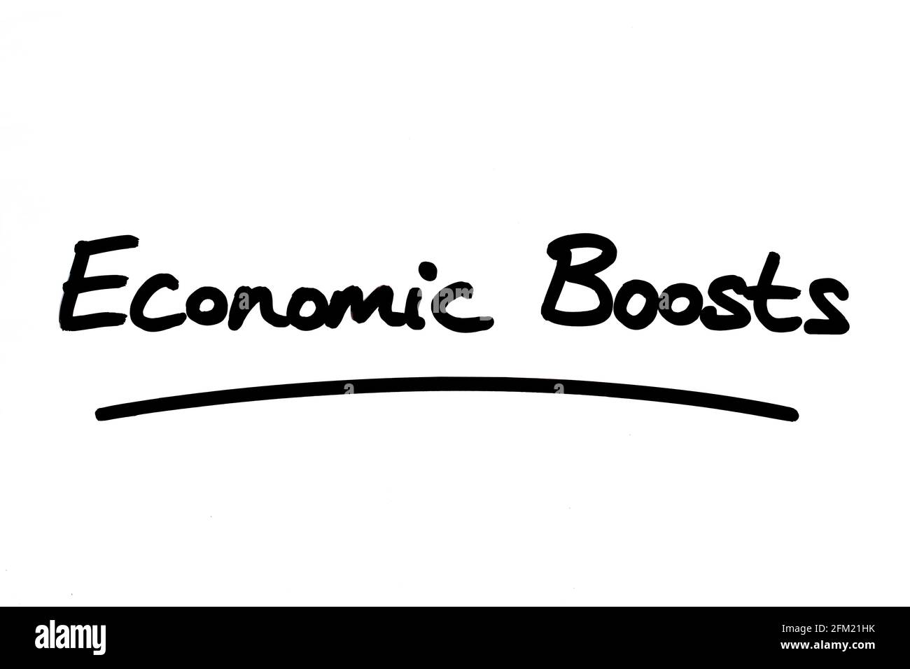 Wirtschaftliche Auftrieb, handgeschrieben auf weißem Hintergrund. Stockfoto