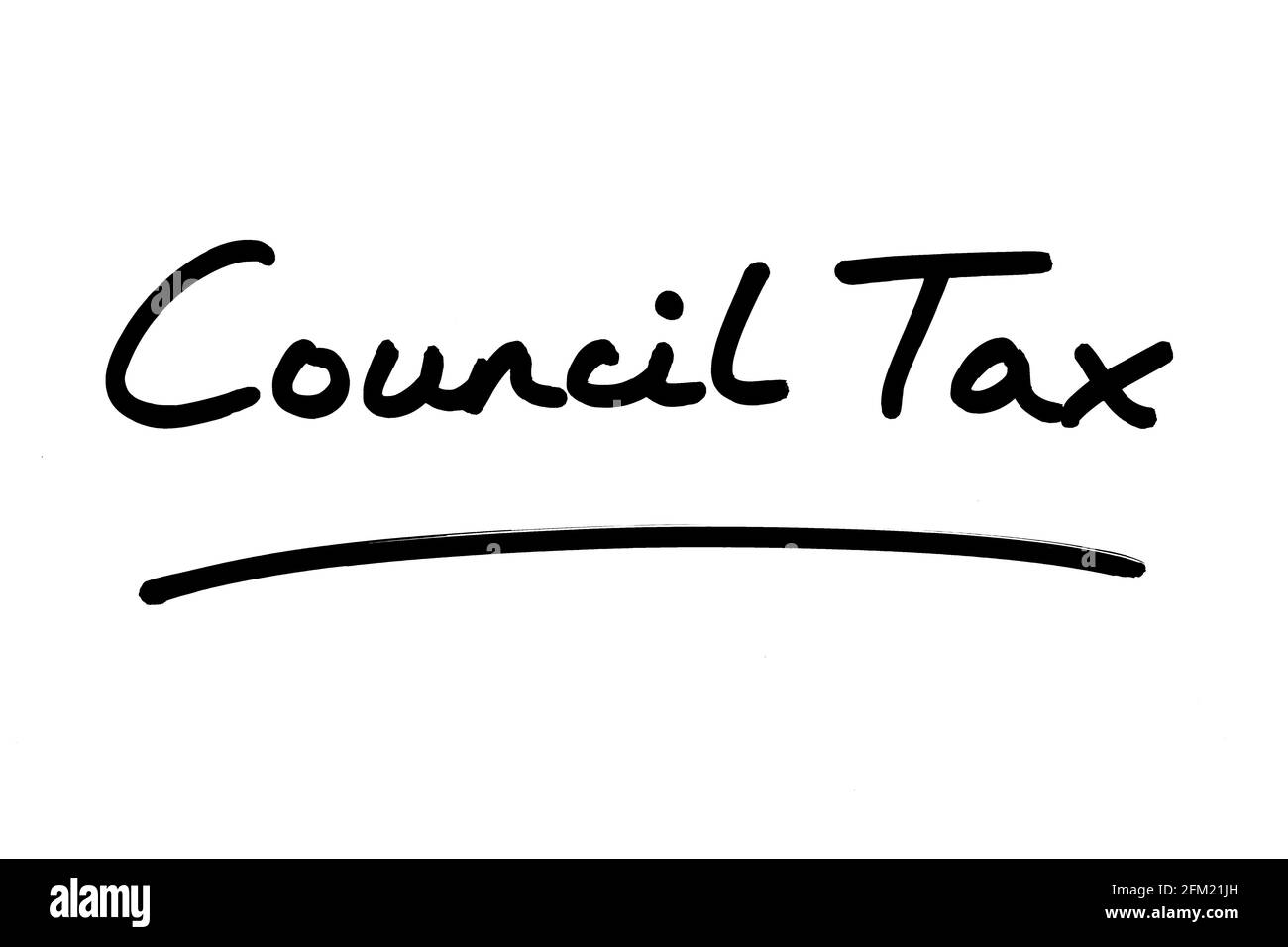 Ratssteuer, handgeschrieben auf weißem Hintergrund. Stockfoto