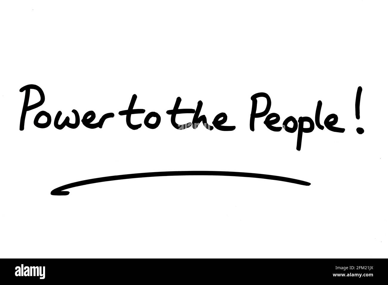 Macht für die Menschen! Handgeschrieben auf weißem Hintergrund. Stockfoto