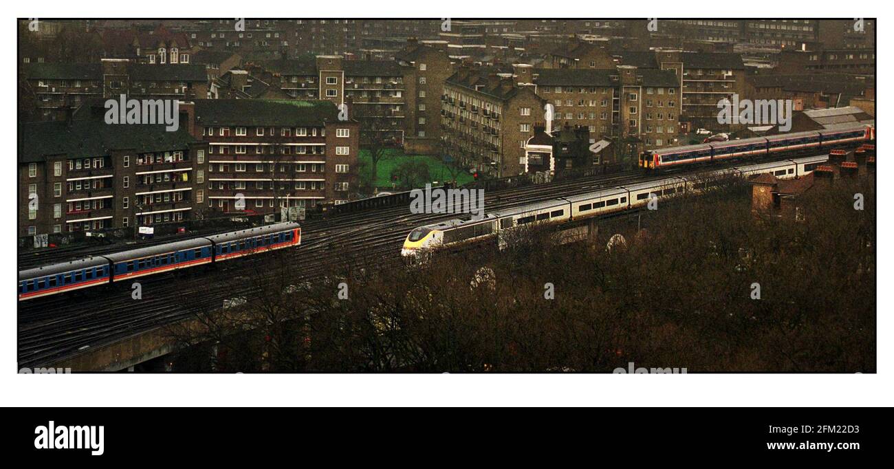 Der Eurostar-Zug in der Nähe des Bahnhofs Waterloo, London. Stockfoto
