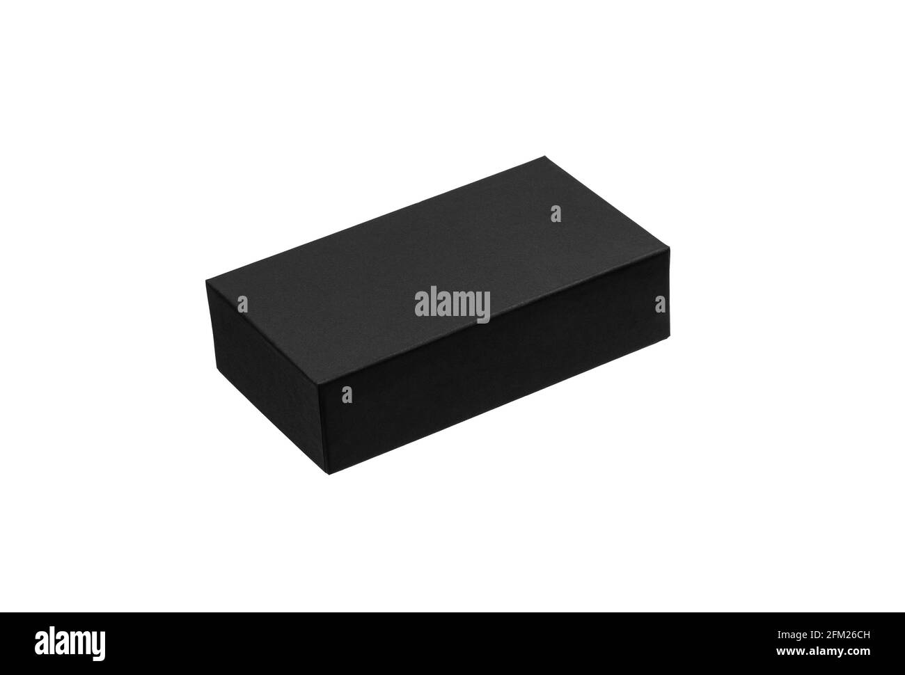 Schwarze Box isoliert auf weißem Hintergrund. Geschenkverpackung. Stockfoto