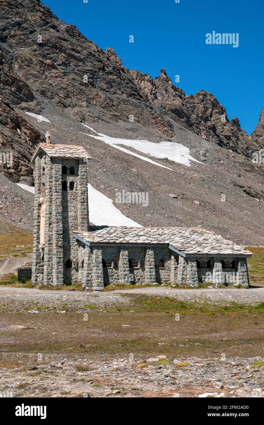 Kapelle Notre-Dame-de-Toute-Prudence am Iseran-Pass zwischen dem Tal der Tarentaise und dem Maurienne-Tal, Savoie (73), Region Auvergne-Rhone-Alpes Stockfoto