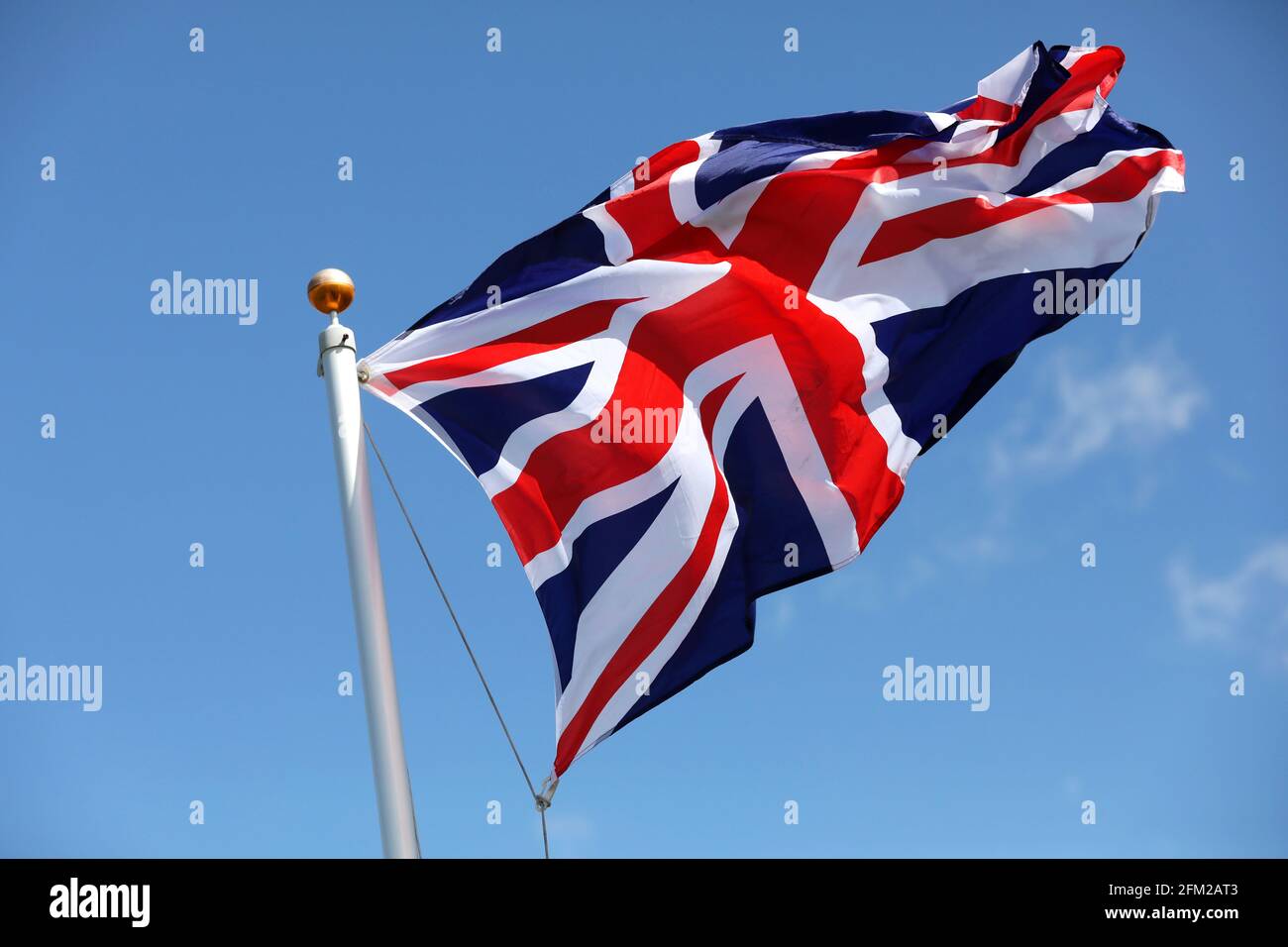 Die britische Flagge von Union Jack fliegt in Sussex, Großbritannien. Stockfoto