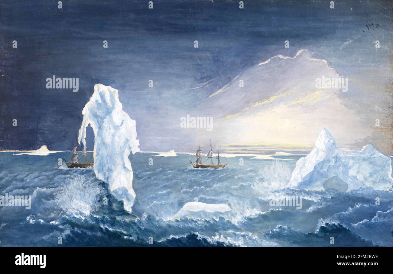 William Hodges. Gemälde mit dem Titel „Eisinseln“ von William Hodges (1744-1797), 1772-75. Hodges begleitete James Cook auf seiner zweiten Reise in den Pazifik. Stockfoto