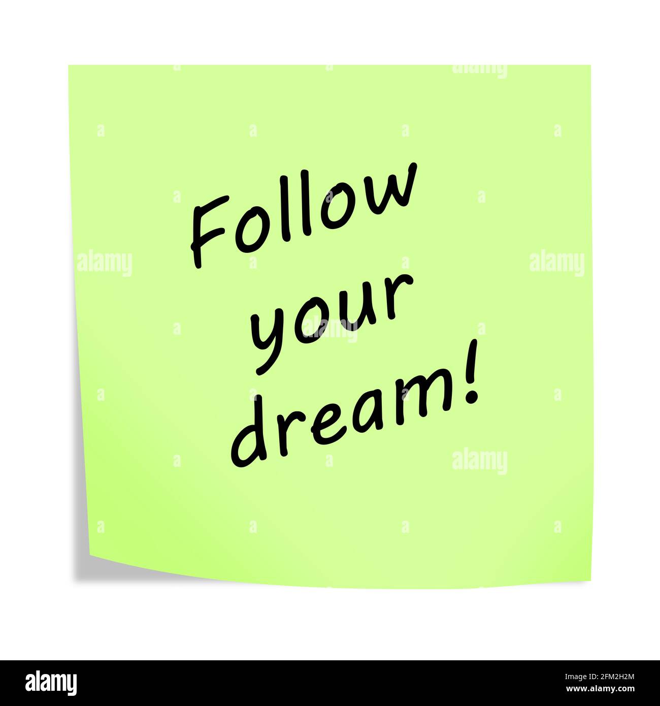 Folgen Sie Ihrem Traum 3d Illustration Post Note Erinnerung auf weiß Mit Beschneidungspfad Stockfoto