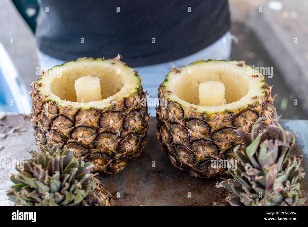 Zubereitung des Pina Colada-Cocktails bei einem Straßenhändler in Varadero, Kuba Stockfoto