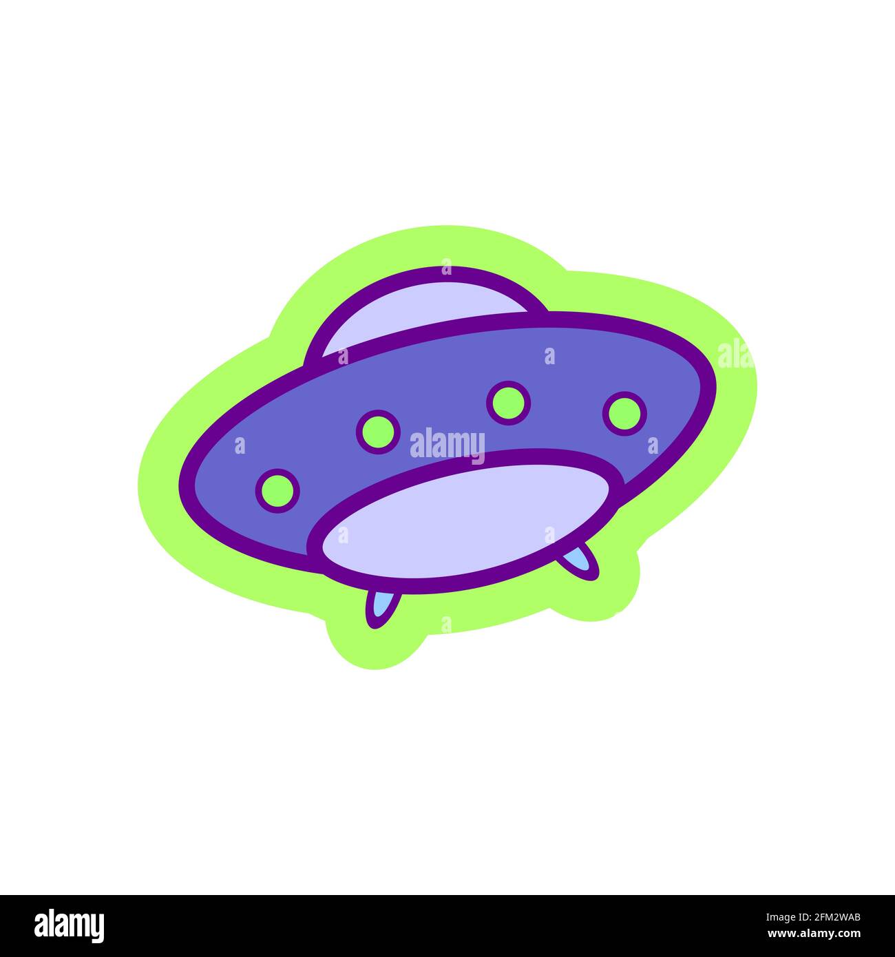 STOCK UFO-Zeichnung im flachen Stil für Logo, Patches, Aufkleber, Abzeichen. Vektorgrafik. Stock Vektor
