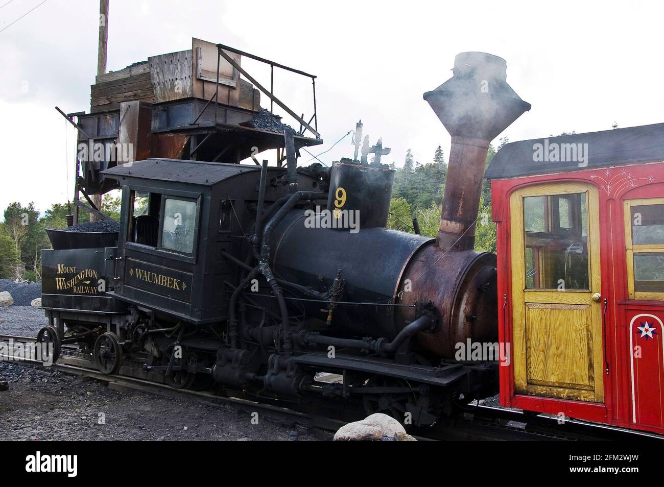 Der alte Zug fährt nach Mounth Washington in New Hampshire Stockfoto
