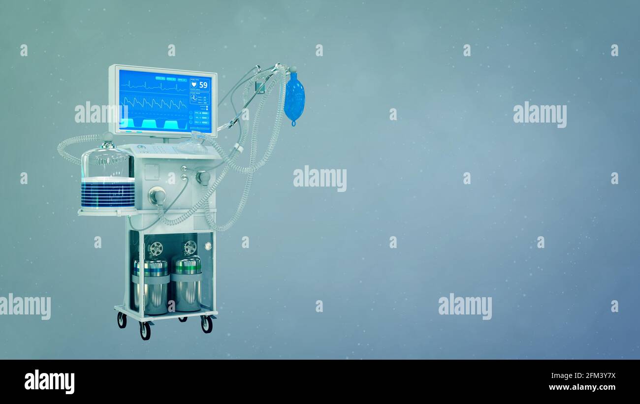 Medizinisches Beatmungsgerät auf der Intensivstation, 3D-Illustration für das Gesundheitswesen Stockfoto