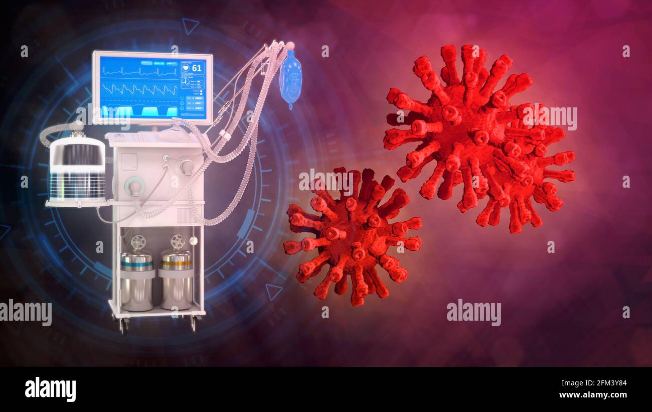 ITS-Lungenventilator mit Coronavirus, cg Healthcare 3d-Illustration Stockfoto