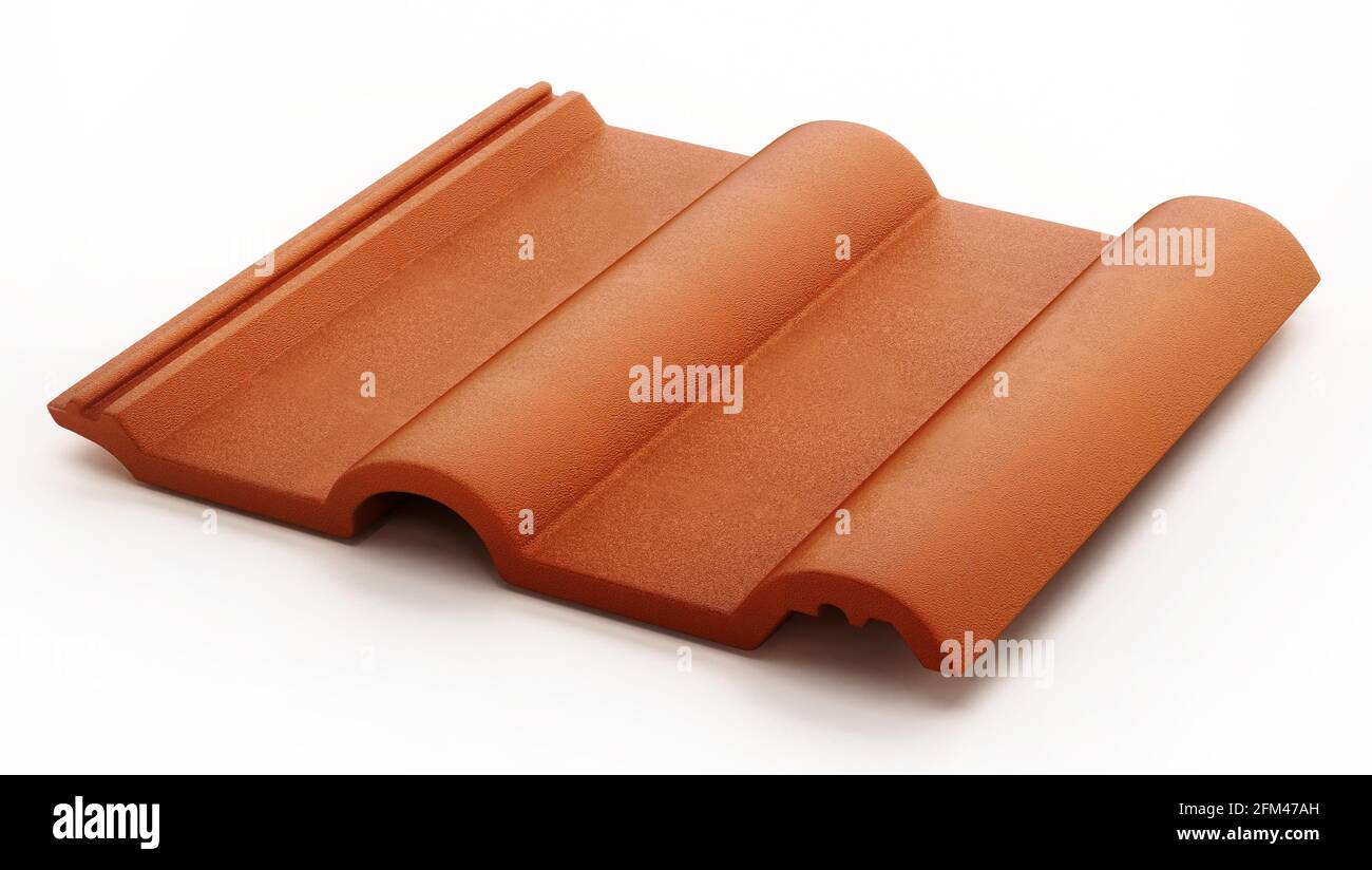 Dachziegel isoliert auf weißem Hintergrund. 3D-Illustration. Stockfoto