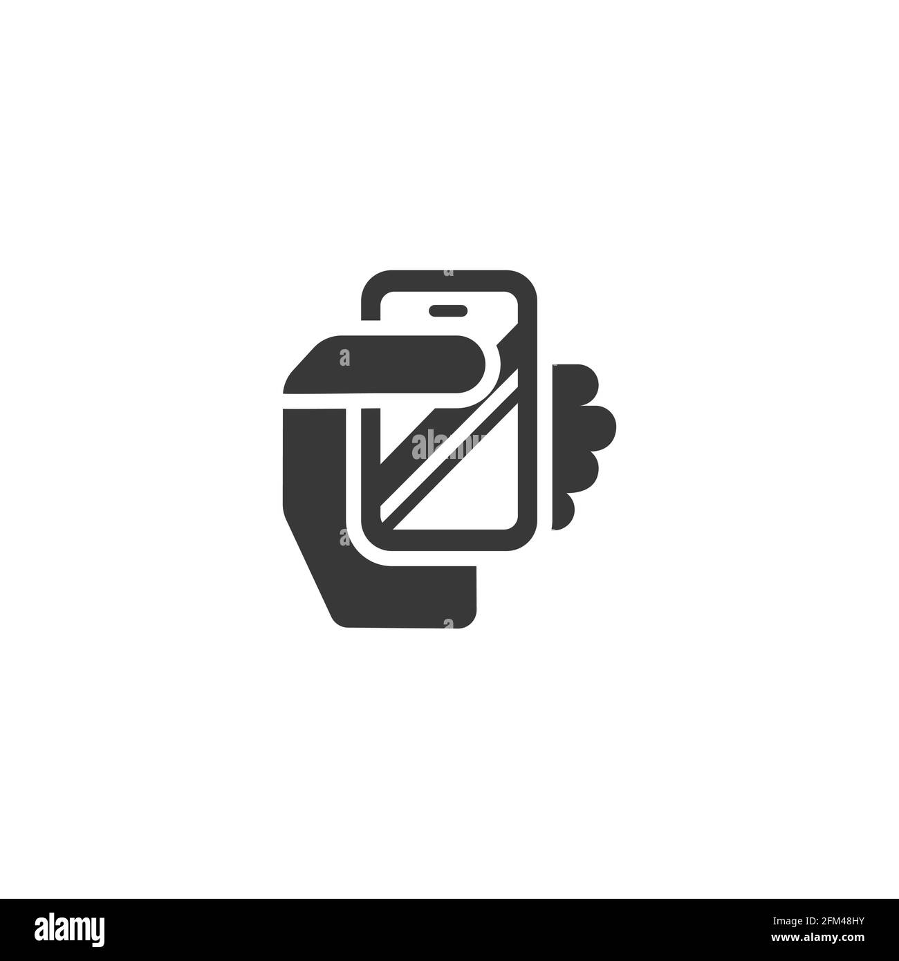 Smartphone in einer Hand auf weißem Hintergrund. Mobile Payment-Technologie. Isoliertes Symbol. Commerce Glyphe Vektor Illustration Stock Vektor