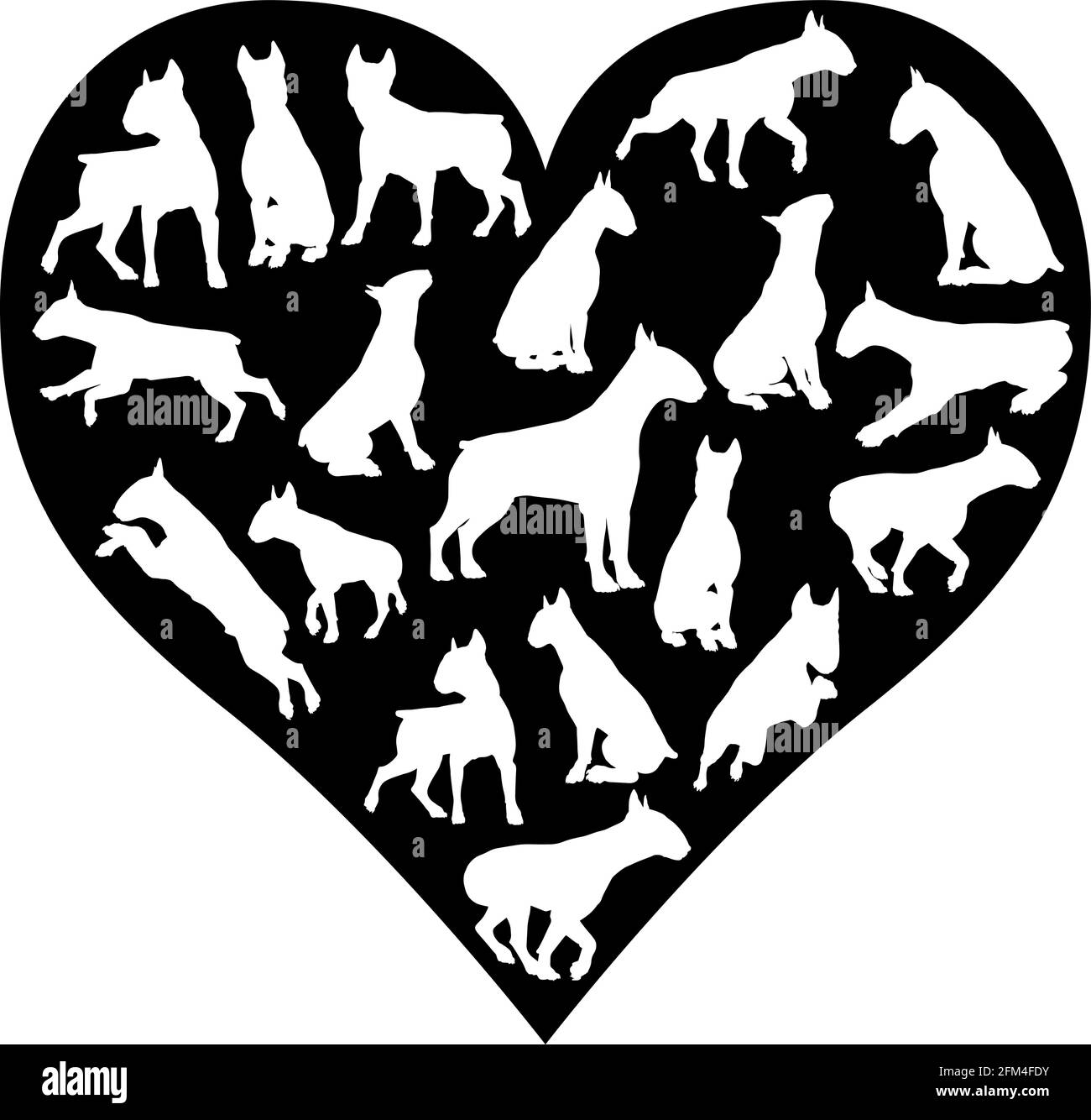 Bull Terrier Hund Herz Silhouette Konzept Stock Vektor