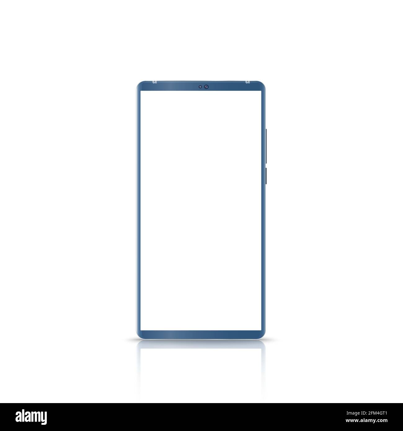Neue Version des blauen schlanken Smartphones ähnlich wie mit leerem weißen Bildschirm. Realistische Vektordarstellung. Stock Vektor
