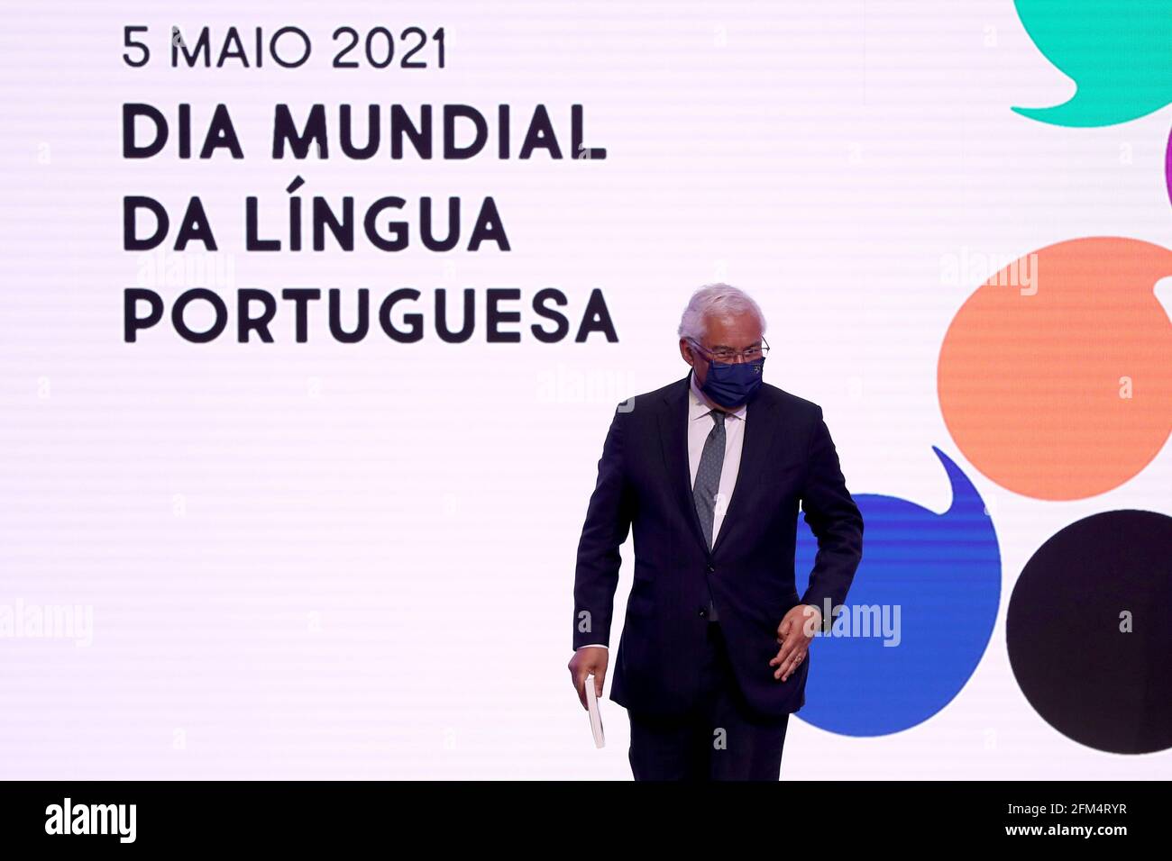 Lissabon, Portugal. Mai 2021. Der portugiesische Premierminister Antonio Costa nimmt am 5. Mai 2021 an einer Zeremonie anlässlich des Welttages der portugiesischen Sprache im Centro Cultural de Belem in Lissabon, Portugal, Teil. Quelle: Pedro Fiuza/Xinhua/Alamy Live News Stockfoto