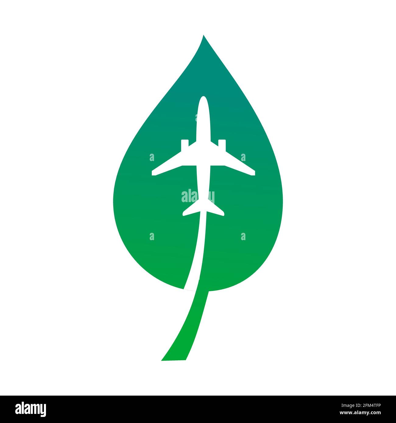 Flugzeug im Blatt. Ökologisches Transportkonzept. Umweltfreundliches Reisen. Grünes Blatt und Flugzeugsymbol. Umweltauswirkungen des Luftverkehrs. Vektor Stock Vektor