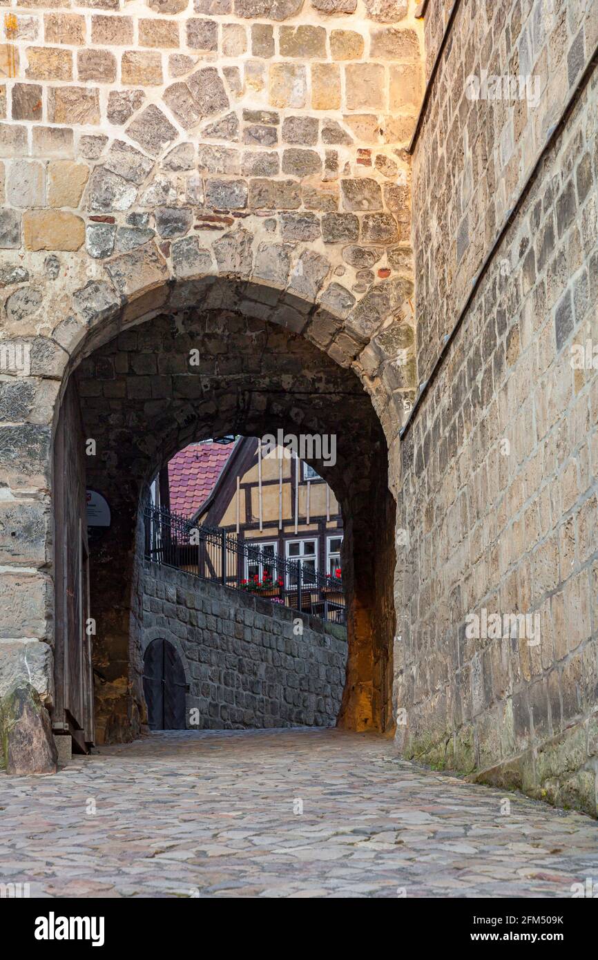 Aufstieg zum Schloss Quedlinburg Stockfoto