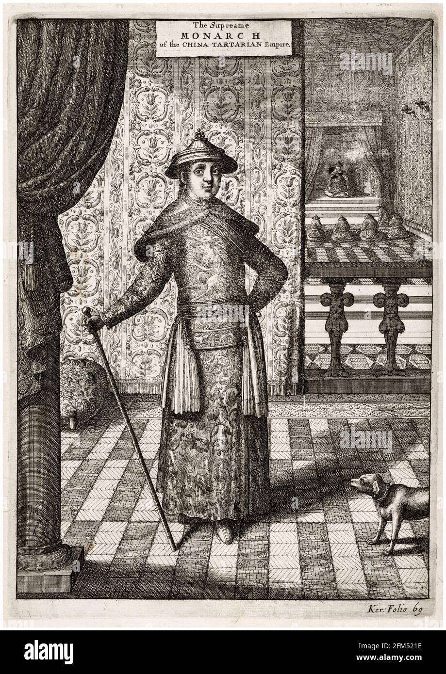 Kaiser von China: Aus dem Buch eine Botschaft der Ostindischen Kompanie der Vereinigten Provinzen an den Großtatar Cham, Kaiser von China, von Johannes Nieuhof, Stich von Wenceslaus Hollar, 1669 Stockfoto