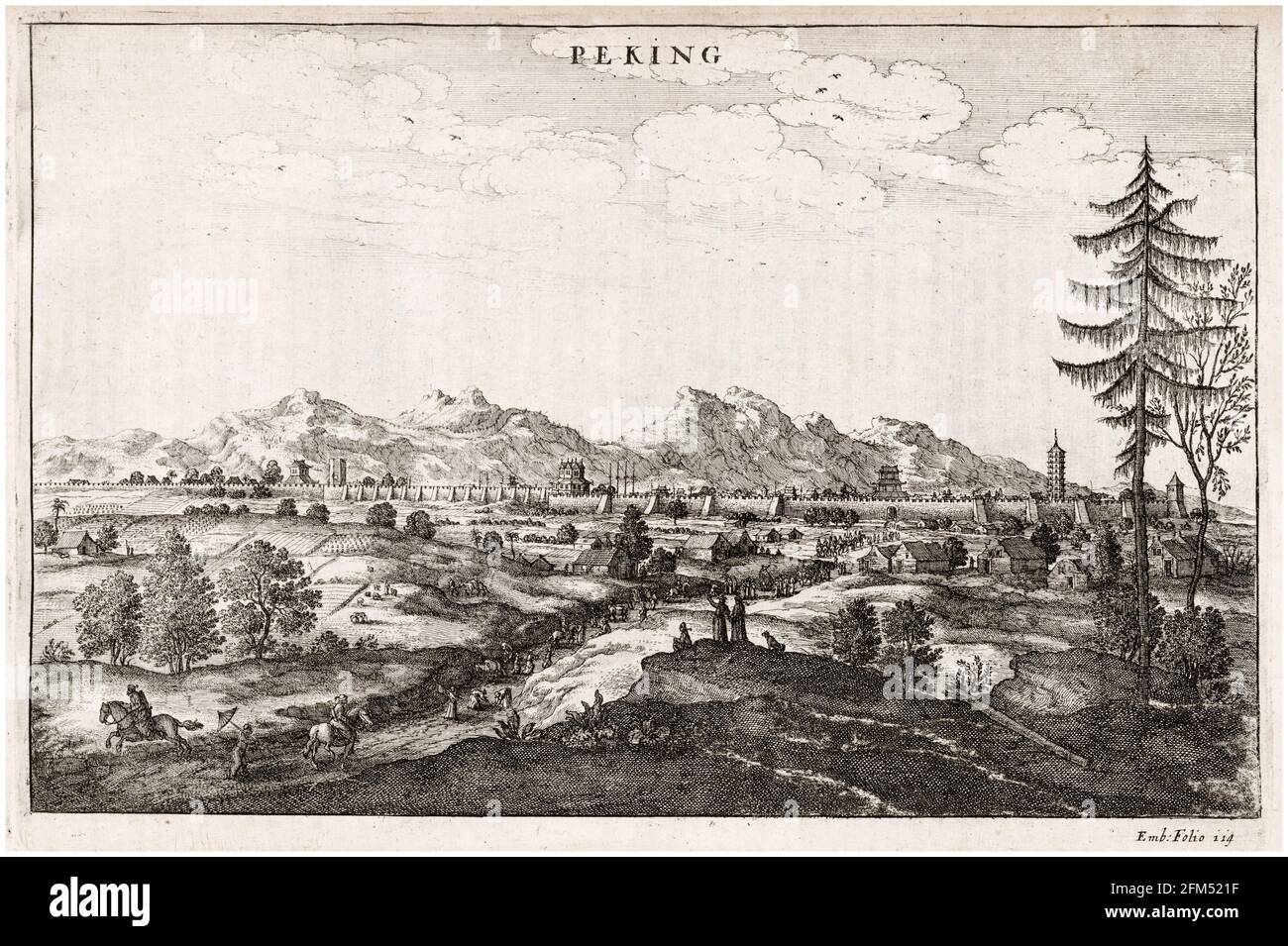 Stadtmauern von Peking (Peking) und Landschaft: Aus dem Buch eine Botschaft der Ostindischen Kompanie der Vereinigten Provinzen zum Großtatar Cham, Kaiser von China, von Johannes Nieuhof, Stich von Wenceslaus Hollar, 1669 Stockfoto